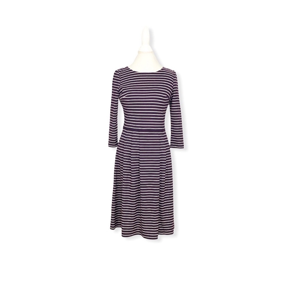 Coldwater Creek Women’s Midi dress Stripe 3/4 sleeves Purple and Cream 6 - Picture 1 of 7